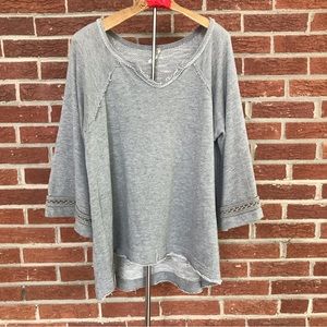 Free People Knit Thermal 3/4 Sleeve Boho Gray Size Medium